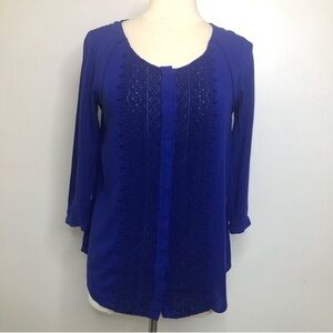 Maeve Anthropologie royal blue Top with Lace Trim women’s size 6